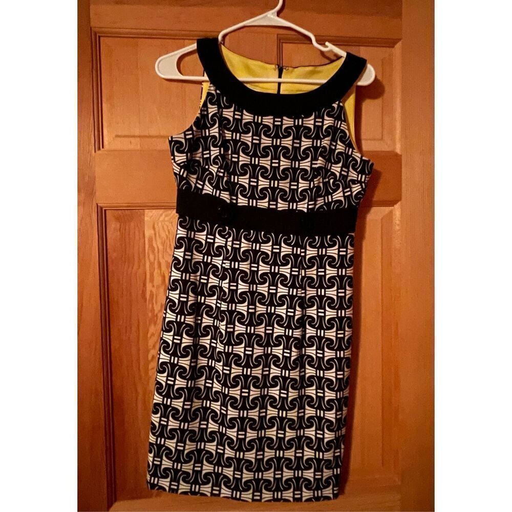 London Times Black/White Geometric Print Dress Size 4